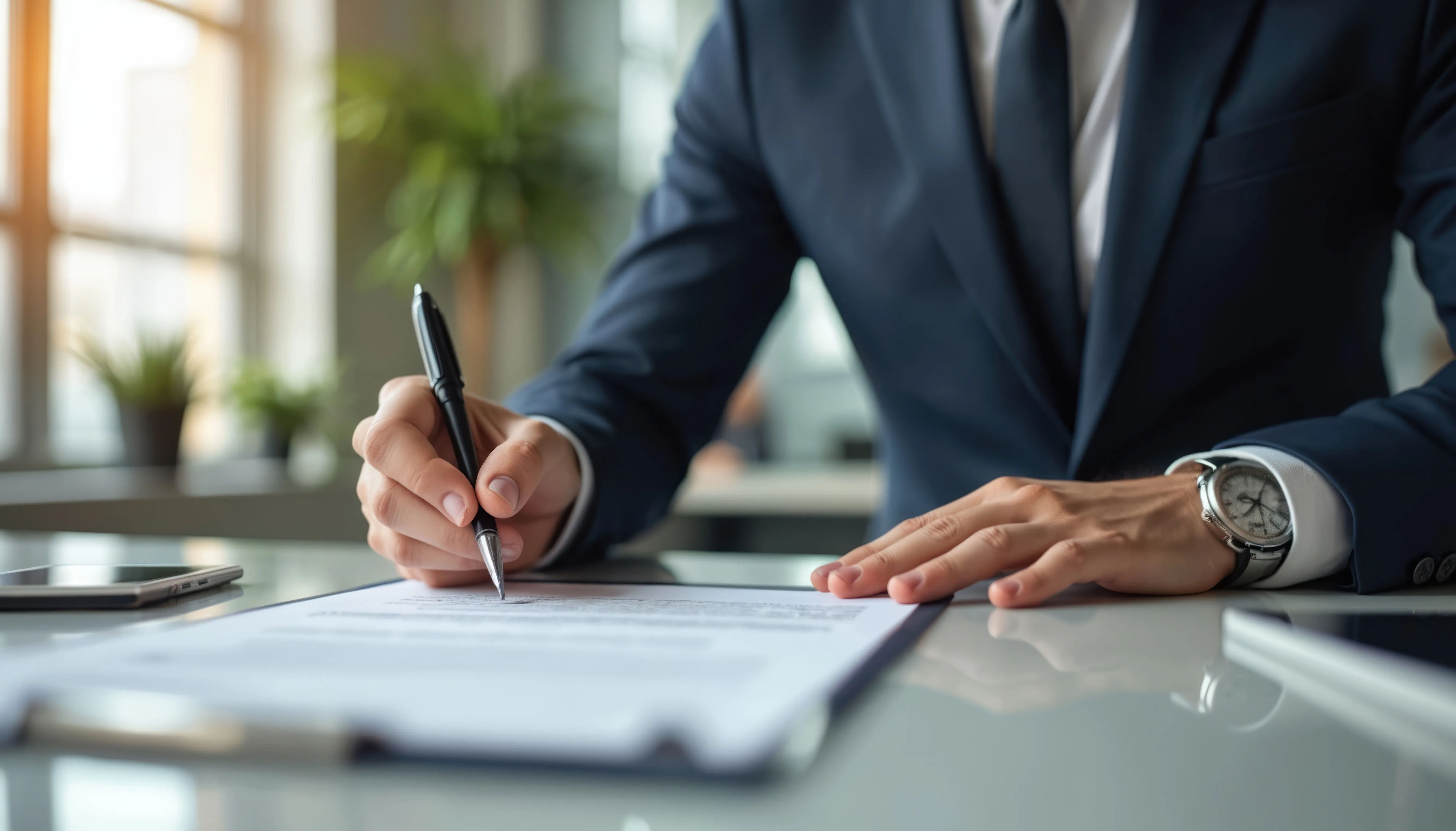 Business owner signing a commercial lease.