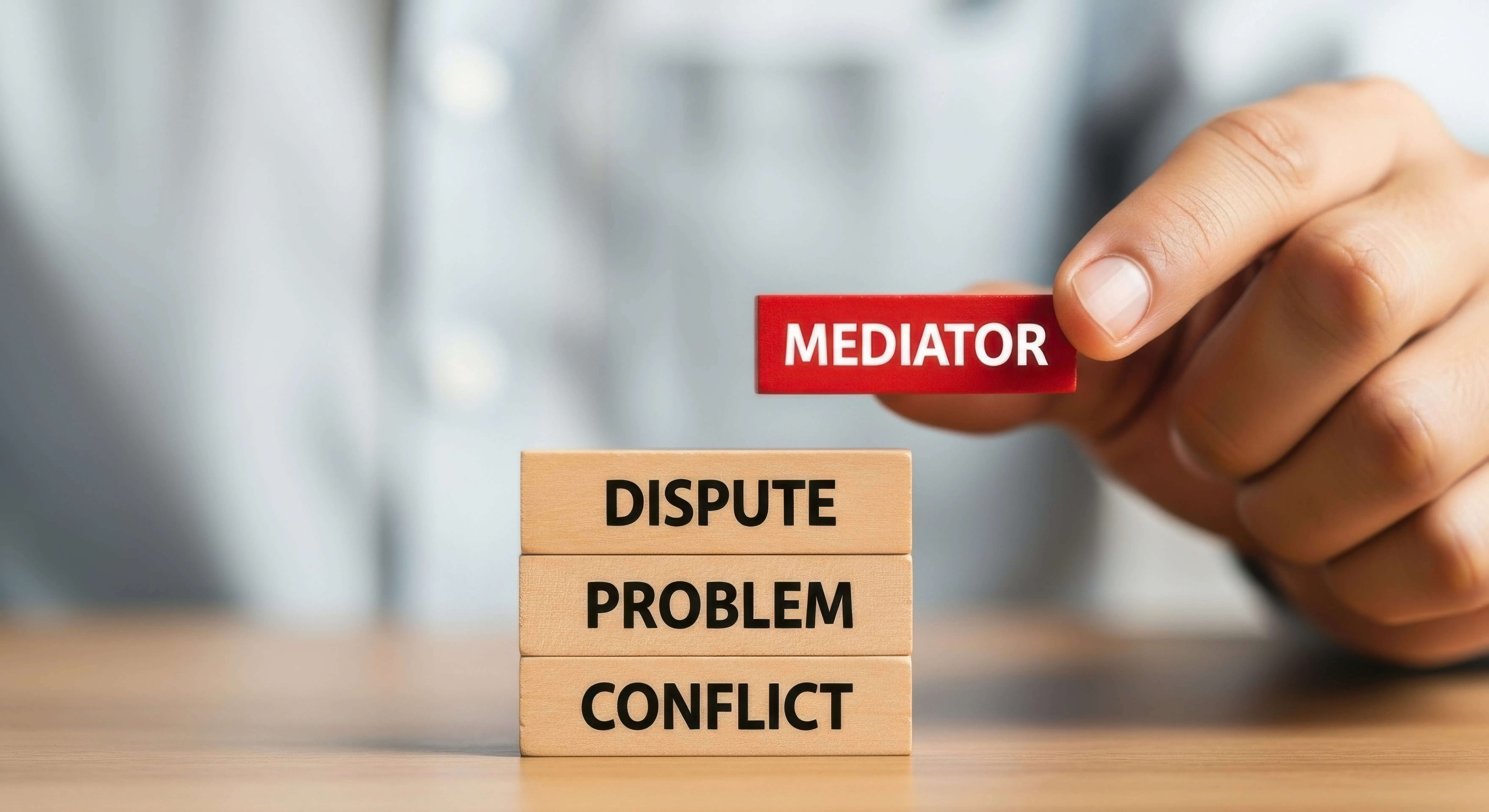 Concept of mediator for resolving business disputes.